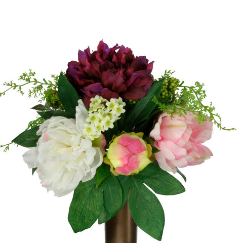 F2 - Deluxe Burgundy Cream and Pink Peonies Niche Vase