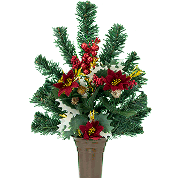 Christmas Tree with Poinsettias and Holly Crypt Vase