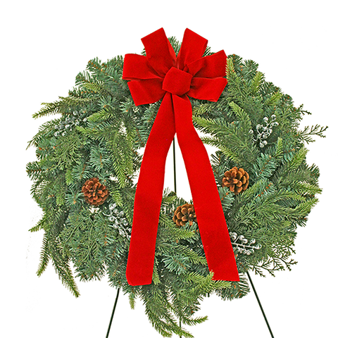 09 - Wreath with Pinecones and Red Bow